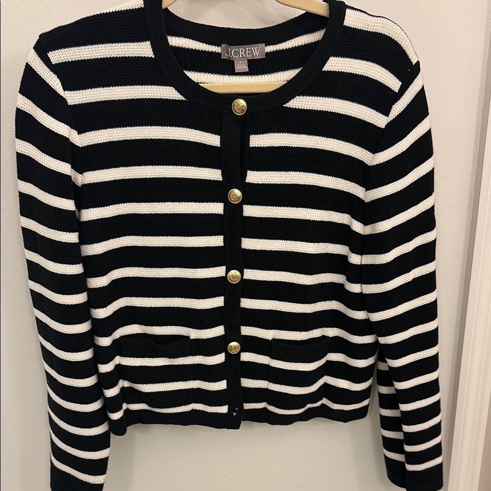 J. Crew Black and White Striped Lady Jacket Button-Front Cardigan